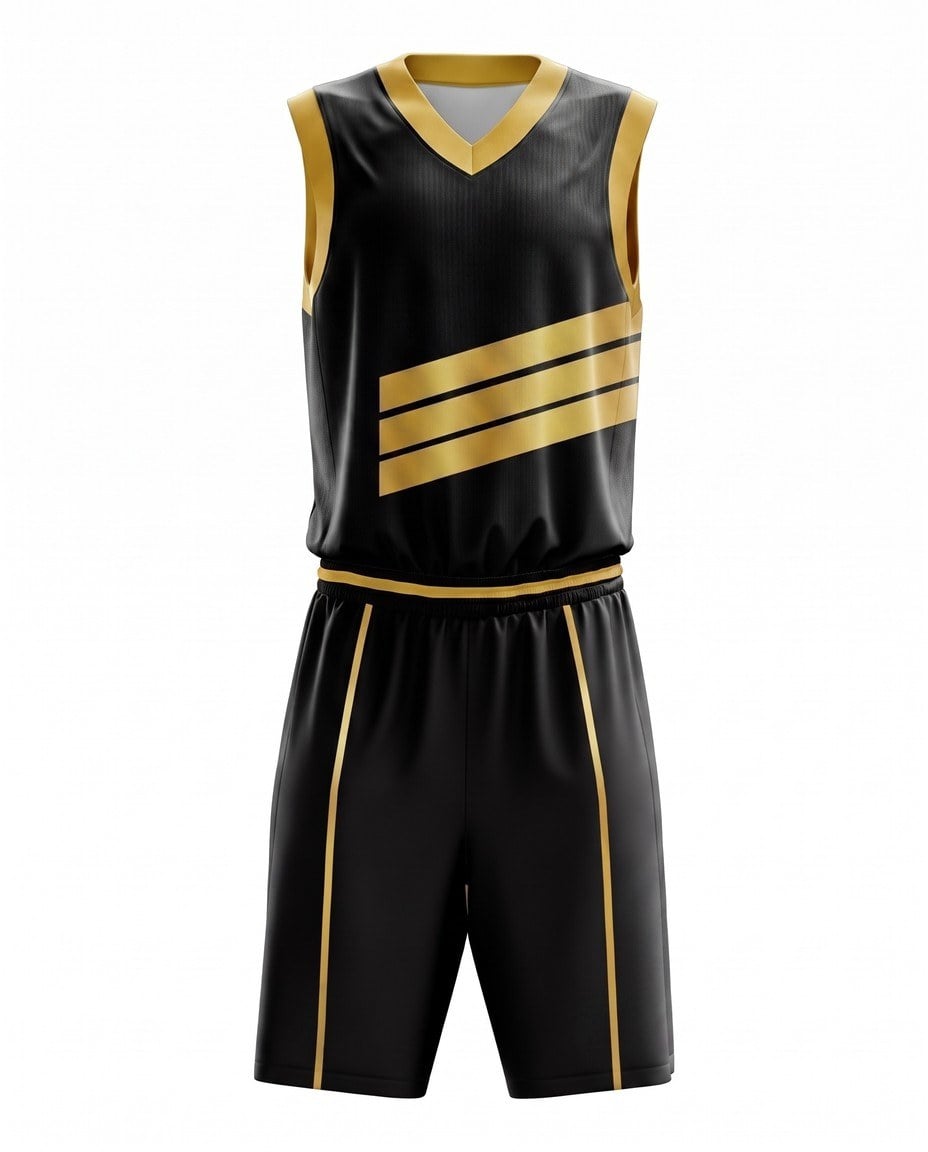 The same basketball kit design in the catalog blue and yellow colorway