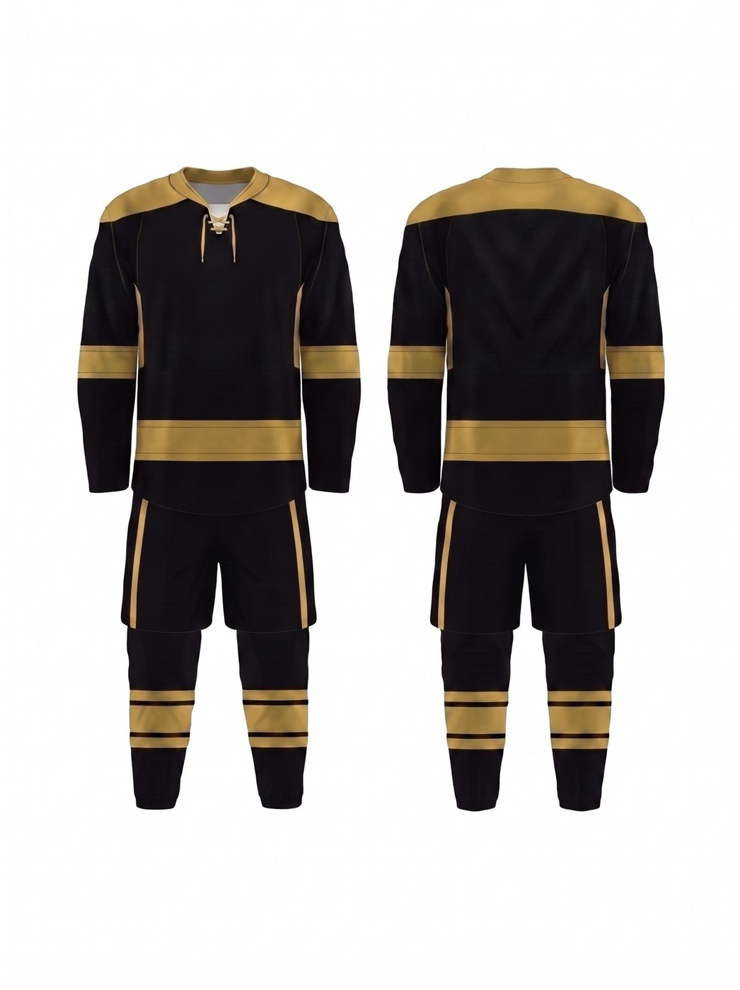 Ice hockey player in a black and gold Top Notch Sports custom uniform, captain's C on the chest, teammate number 23 behind