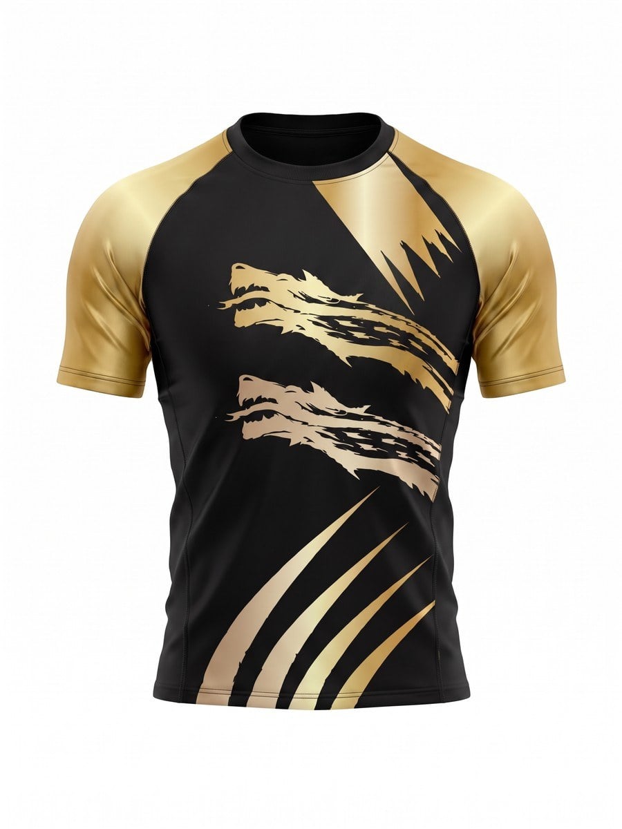 Athlete in a black and gold Top Notch Sports custom raglan shirt holding a rugby ball