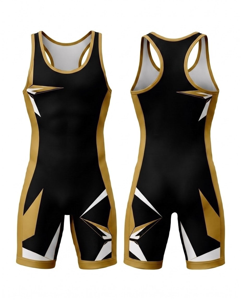 Wrestler in a black and volt Top Notch Sports custom singlet walking through a packed arena